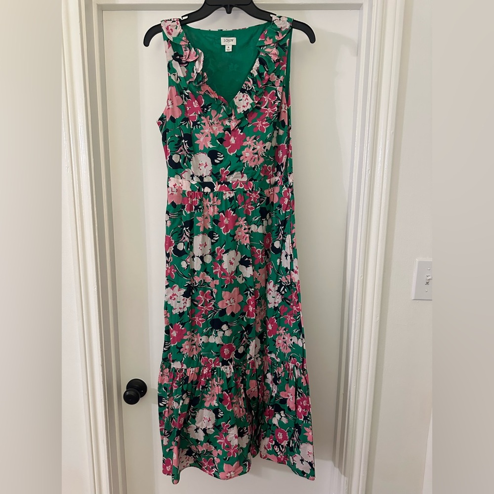 J. Crew Green Floral Sleeveless V-Neck Maxi Sundress